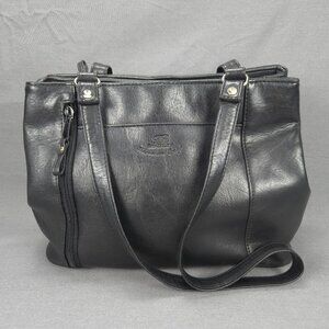 TR Bentley Black Faux Leather Tote Shoulder Bag Zip Pocket